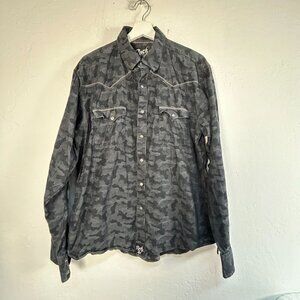 Rock 47 By Wrangler Mens Large Western Camouflage Button-Up Shirt Long Sleeve